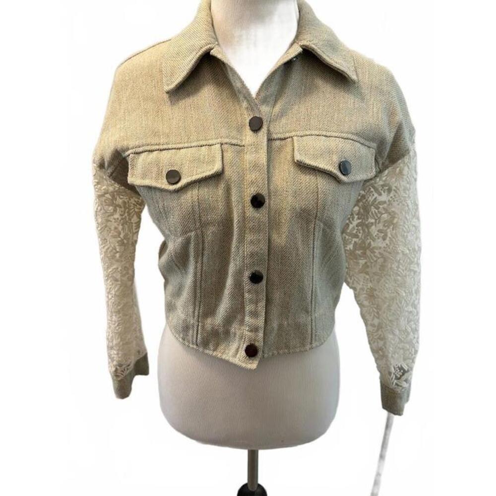 ADORE Women's Textured Cropped Jacket with Lace Sleeves Small - Picture 6 of 9